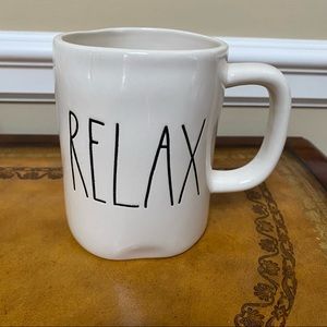 RAE DUNN RELAX Ceramic Coffee Tea Mug Black Large Letters NEW